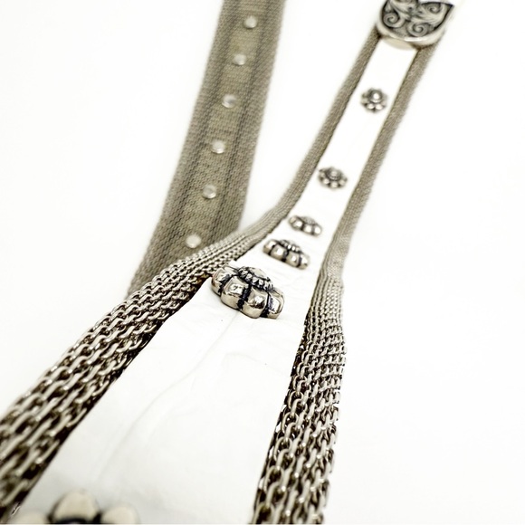NANNI Milano Vintage Mesh Chain White Leather Inlay Studded Western Belt, 36 main image 5